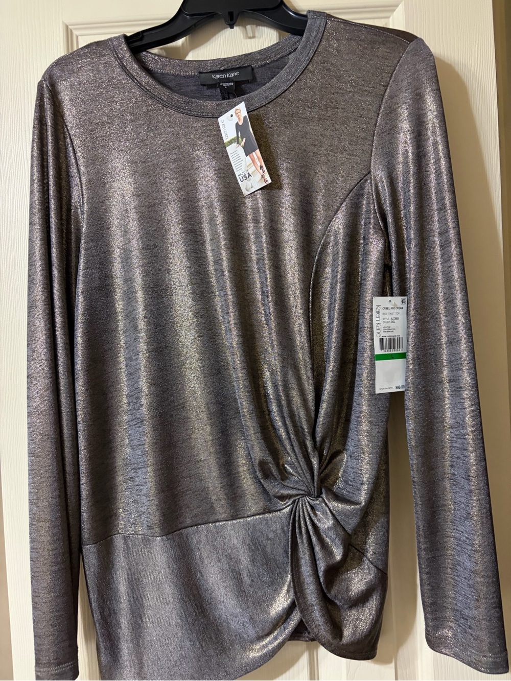 Karen Kane Silver Metallic Side Twist Top